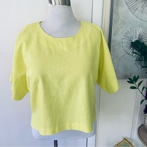 NWT DKNY linen blend yellow high low cropped blouse size L